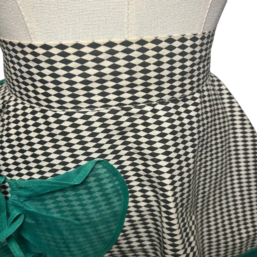 VTG 1950s Harlequin Organza Hostess Apron Green Sheer Ruffle Miu Miu Style OS